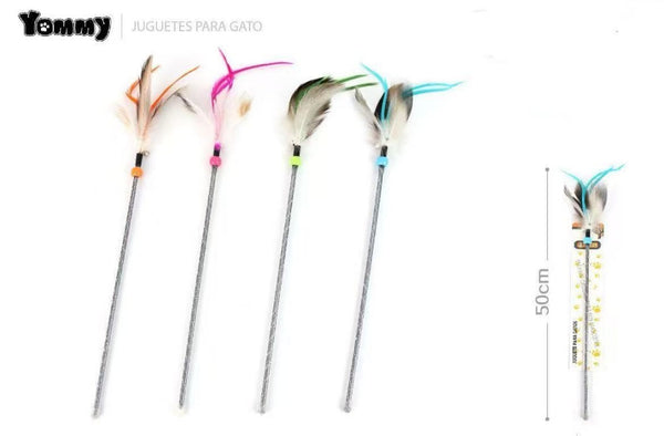 HKM-6062141 Two-Color Feather Cat Teaser Wand for Interactive Play