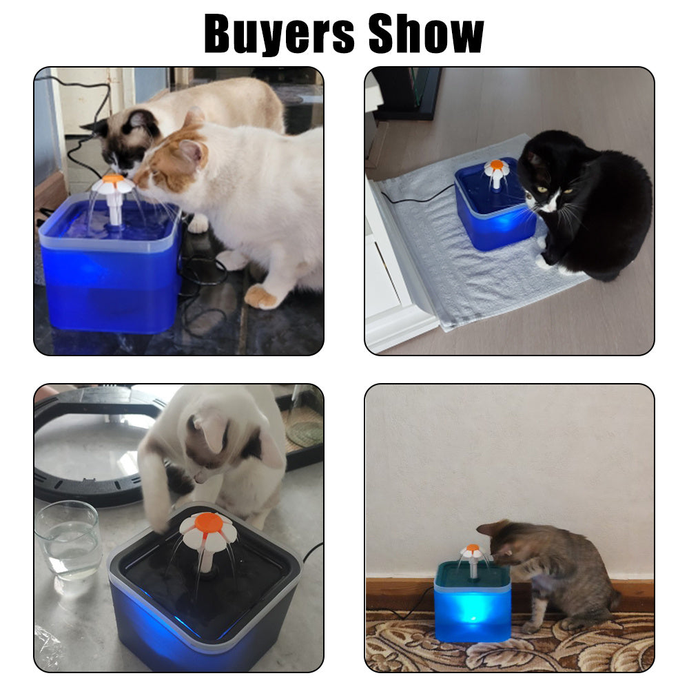 HKM-6064573 Automatic USB Charging Pet Water Fountain with Recirculating Filter and LED Lighting for Cats and Small Dogs - 2.0L Capacity