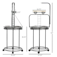 HKM-6064957 Large Bird Perch Stand with Toy Hook & 3 Ladders, Comfortable Wooden Perch for Parrots, Gray