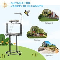 HKM-6064957 Large Bird Perch Stand with Toy Hook & 3 Ladders, Comfortable Wooden Perch for Parrots, Gray