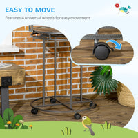 HKM-6064957 Large Bird Perch Stand with Toy Hook & 3 Ladders, Comfortable Wooden Perch for Parrots, Gray