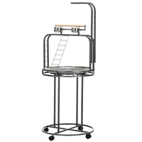 HKM-6064957 Large Bird Perch Stand with Toy Hook & 3 Ladders, Comfortable Wooden Perch for Parrots, Gray