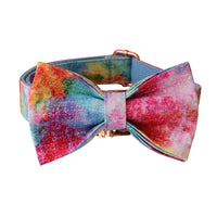 HKM-6065085 Blue and Rose Gold Buckle Dog Collar with Leash and Bow Set - Cotton Material, Sizes S to XL