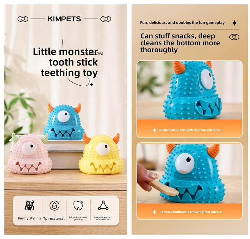 HKM-6065725 Interactive Little Monster Dog Toy - Bite-Resistant, Sound-Emitting, Snack Puzzle Game for Teeth Cleaning