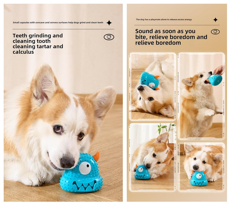 HKM-6065725 Interactive Little Monster Dog Toy - Bite-Resistant, Sound-Emitting, Snack Puzzle Game for Teeth Cleaning