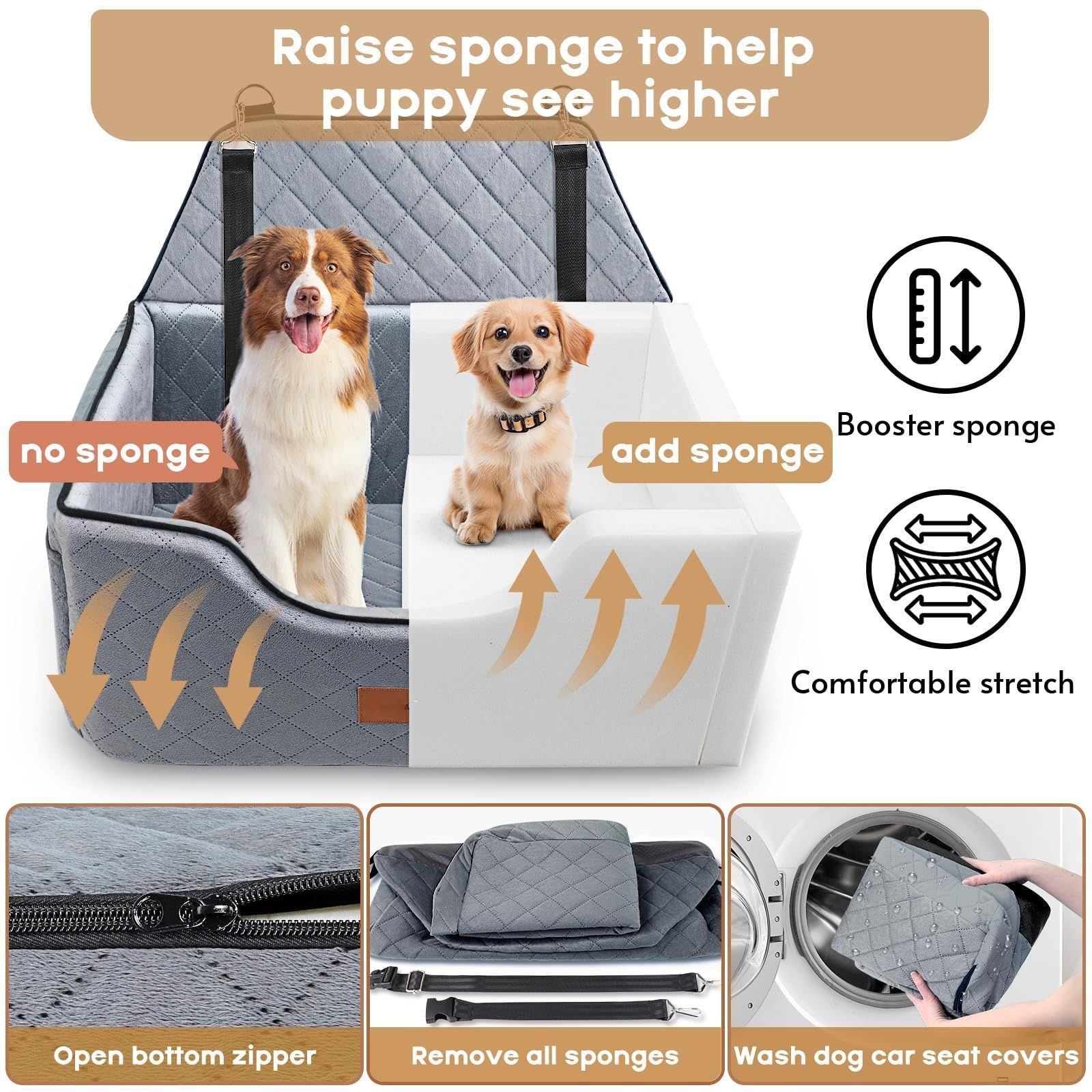 HKM-6067133 Breathable Pet Car Nest for Dogs ¨C Gray and Beige, 70x50x30cm