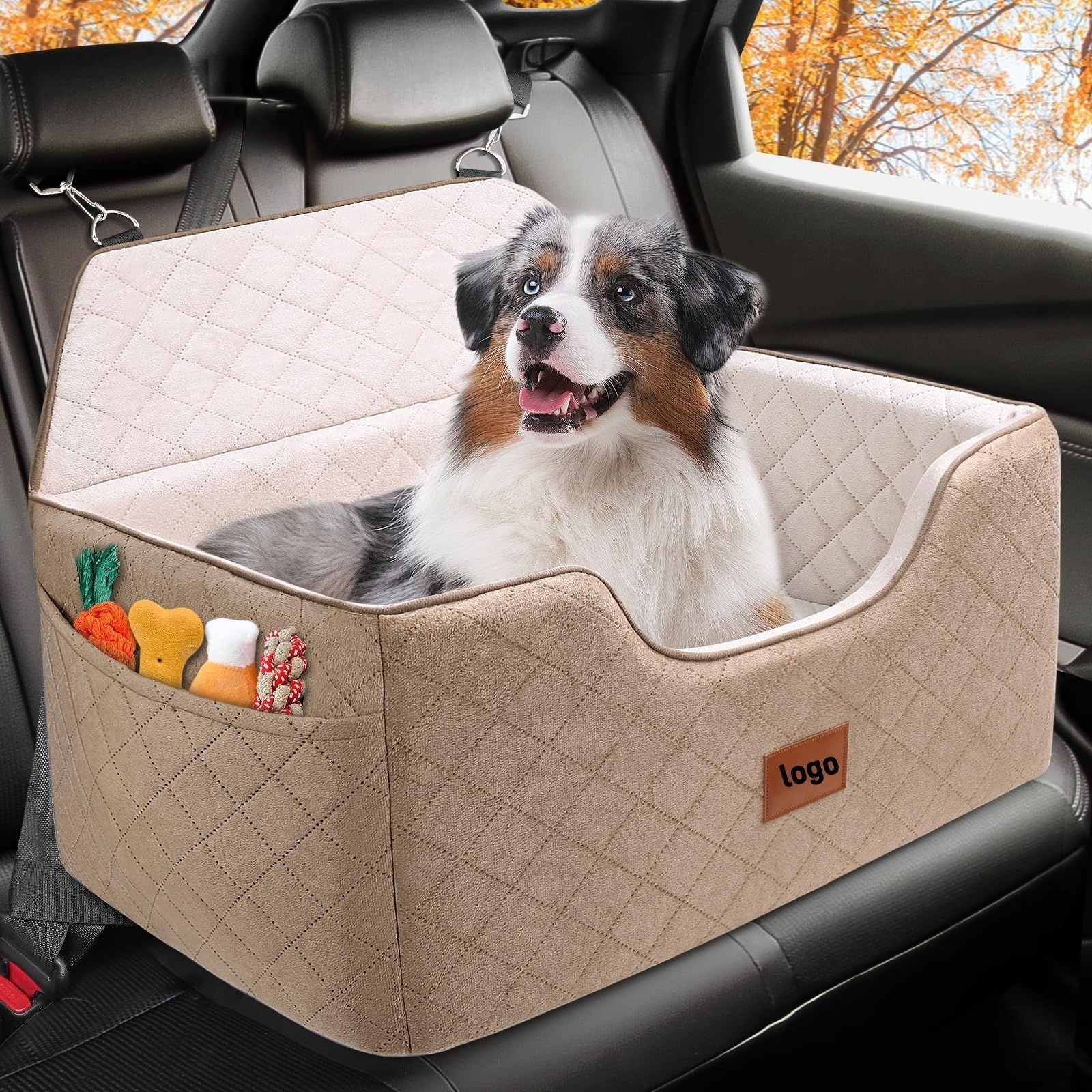 HKM-6067133 Breathable Pet Car Nest for Dogs ¨C Gray and Beige, 70x50x30cm