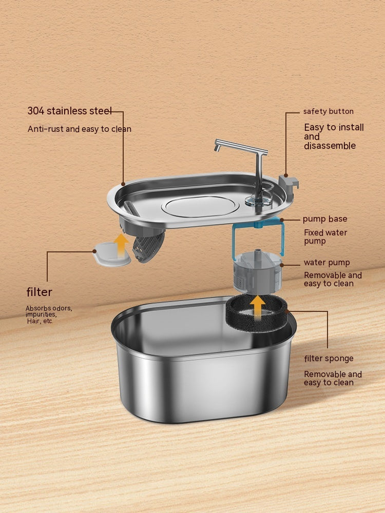 HKM-6068925 Stainless Steel Pet Water Feeder with Antibacterial Purification, 3.2L Capacity for Cats and Small to Medium Dogs