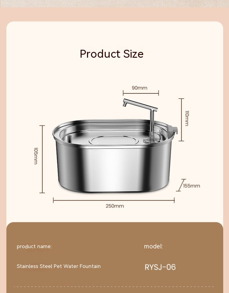 HKM-6068925 Stainless Steel Pet Water Feeder with Antibacterial Purification, 3.2L Capacity for Cats and Small to Medium Dogs