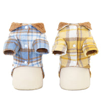 HKM-6069437 Cotton Plaid Two-Leg Coat for Pets in Blue and Yellow