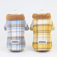 HKM-6069437 Cotton Plaid Two-Leg Coat for Pets in Blue and Yellow