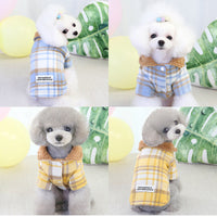 HKM-6069437 Cotton Plaid Two-Leg Coat for Pets in Blue and Yellow