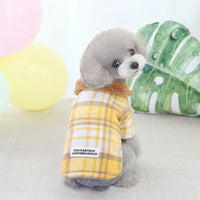 HKM-6069437 Cotton Plaid Two-Leg Coat for Pets in Blue and Yellow
