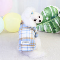 HKM-6069437 Cotton Plaid Two-Leg Coat for Pets in Blue and Yellow