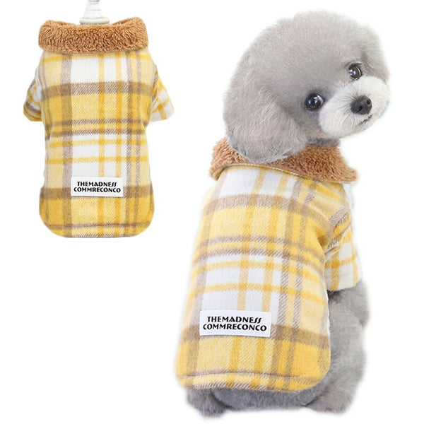 HKM-6069437 Cotton Plaid Two-Leg Coat for Pets in Blue and Yellow
