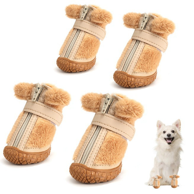 HKM-6069693 Winter Dog Booties with Ear Decoration - Anti-Slip Paw Protectors for Small Dogs