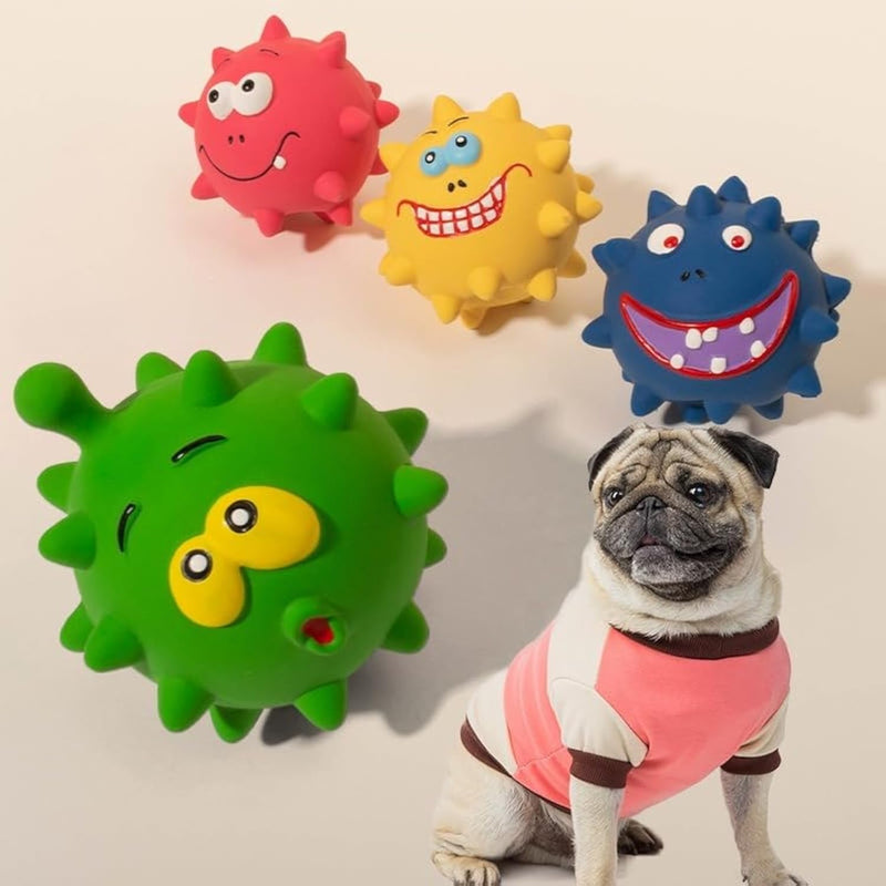 HKM-6070333 Natural Latex Dog Squeaky Ball Set for All Sizes - Interactive Chew Toys with Dental Benefits for Pets