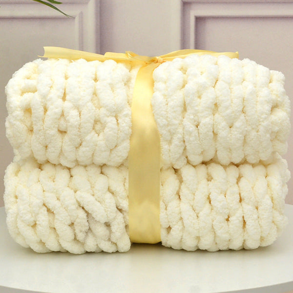 HKM-607059 Handmade Thick Polyester Woven Blanket for Sofa Decor