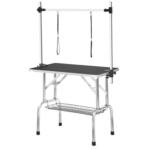 HKM-6070717 36 Inch Adjustable Portable Dog Grooming Table with Non-Slip Surface and Heavy-Duty Steel Frame