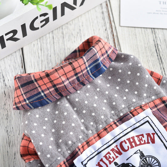 HKM-6071229 Spring and Summer Casual Dog Shirt in Yellow and Orange Plaid for Small Pets