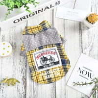 HKM-6071229 Spring and Summer Casual Dog Shirt in Yellow and Orange Plaid for Small Pets