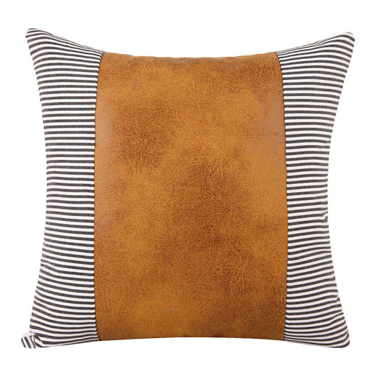 HKM-607123 Modern Minimalist PU Leather Canvas Stripe Pillow Cover - 45x45cm Cushion for Living Room, Bedroom and Office