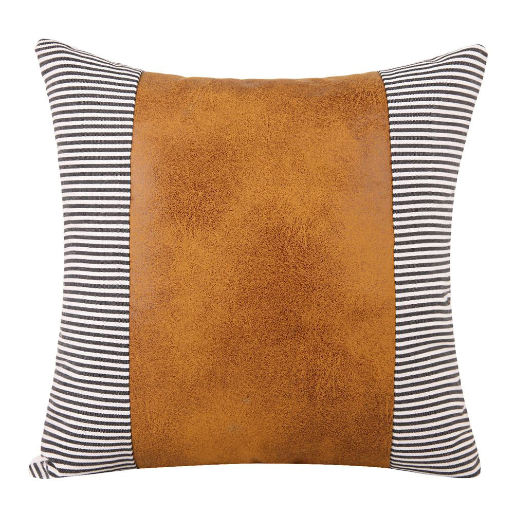 HKM-607123 Modern Minimalist PU Leather Canvas Stripe Pillow Cover - 45x45cm Cushion for Living Room, Bedroom and Office