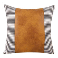 HKM-607123 Modern Minimalist PU Leather Canvas Stripe Pillow Cover - 45x45cm Cushion for Living Room, Bedroom and Office