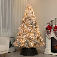 HKM-607187 7.5ft Pre-Lit Christmas Tree with Star-Shaped Metal Stand, Customizable Size for Home and Holidays