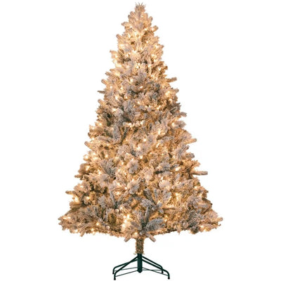 HKM-607187 7.5ft Pre-Lit Christmas Tree with Star-Shaped Metal Stand, Customizable Size for Home and Holidays