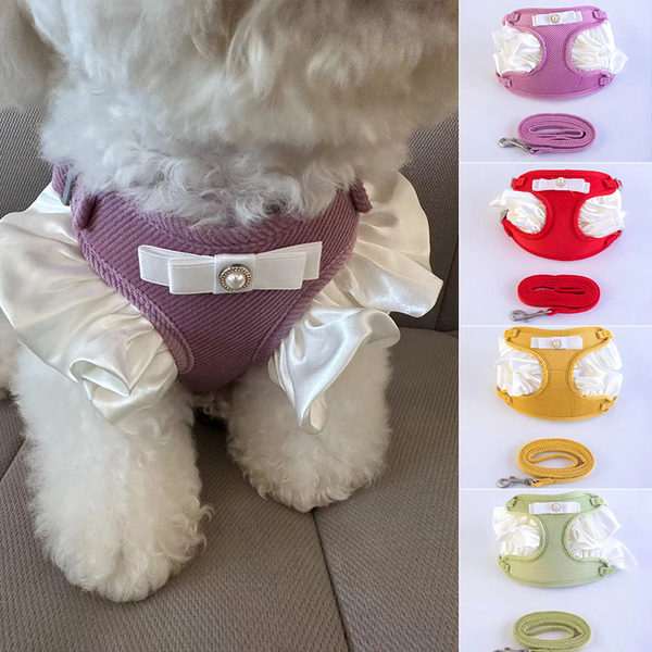 HKM-6072637 Cream Lace Bow Pet Leash in Multiple Colors for Small to Large Dogs