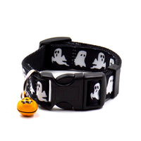 HKM-6074813 Ghost Halloween Series Dog Collar with Bell - Durable Imitation Nylon, Adjustable Size S-L