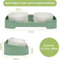 HKM-6076093 Elevated Ceramic Cat Bowls Set with 15° Tilted Design for Anti-Vomiting and Spill-Proof Feeding