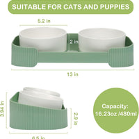 HKM-6076093 Elevated Ceramic Cat Bowls Set with 15° Tilted Design for Anti-Vomiting and Spill-Proof Feeding