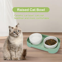 HKM-6076093 Elevated Ceramic Cat Bowls Set with 15° Tilted Design for Anti-Vomiting and Spill-Proof Feeding