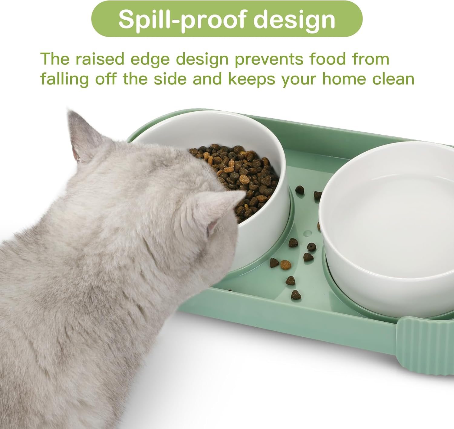 HKM-6076093 Elevated Ceramic Cat Bowls Set with 15° Tilted Design for Anti-Vomiting and Spill-Proof Feeding