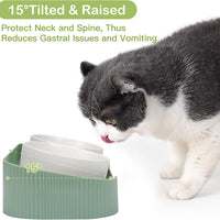 HKM-6076093 Elevated Ceramic Cat Bowls Set with 15° Tilted Design for Anti-Vomiting and Spill-Proof Feeding