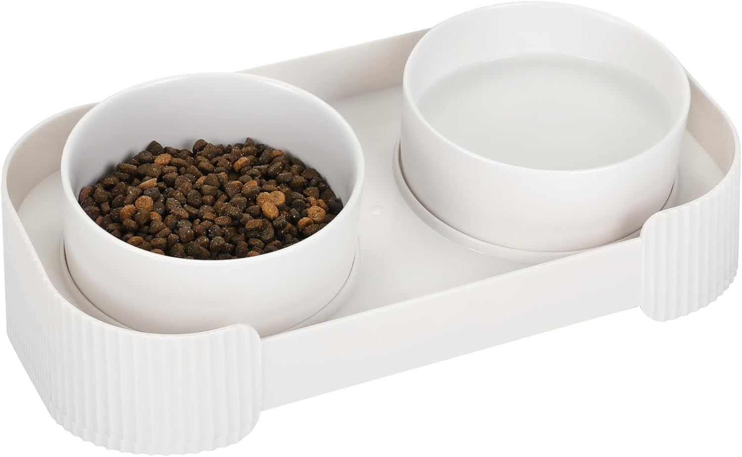 HKM-6076093 Elevated Ceramic Cat Bowls Set with 15° Tilted Design for Anti-Vomiting and Spill-Proof Feeding