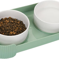 HKM-6076093 Elevated Ceramic Cat Bowls Set with 15° Tilted Design for Anti-Vomiting and Spill-Proof Feeding