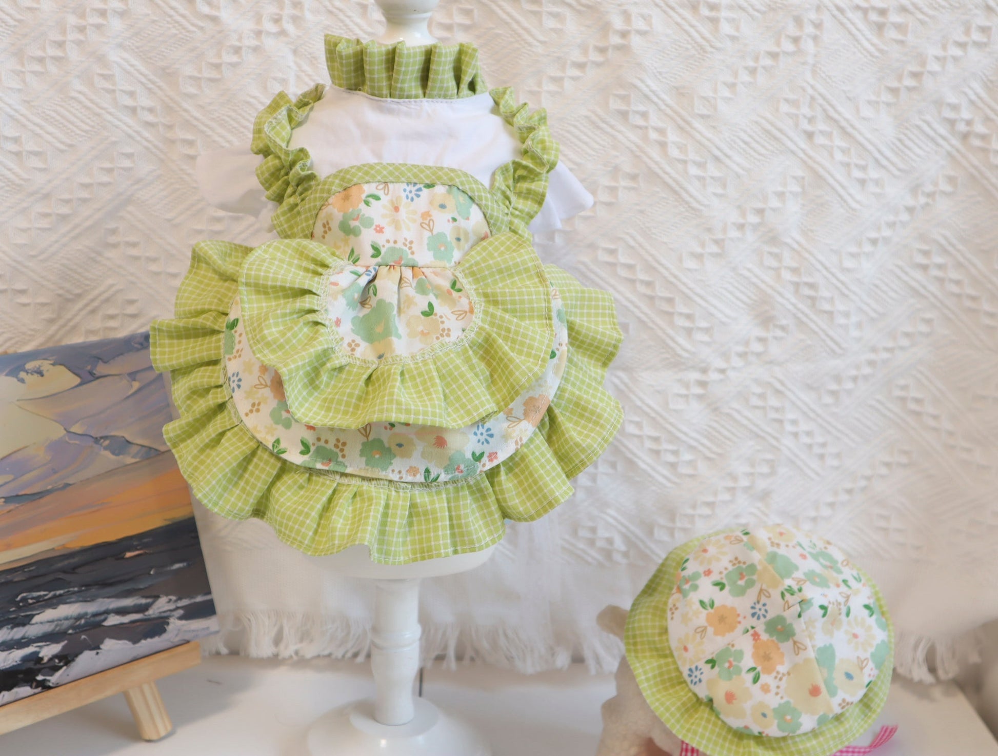 HKM-6076605 Pumpkin Cake Skirt & Hat Set for Cats - Polyester Pet Sweater in Various Sizes
