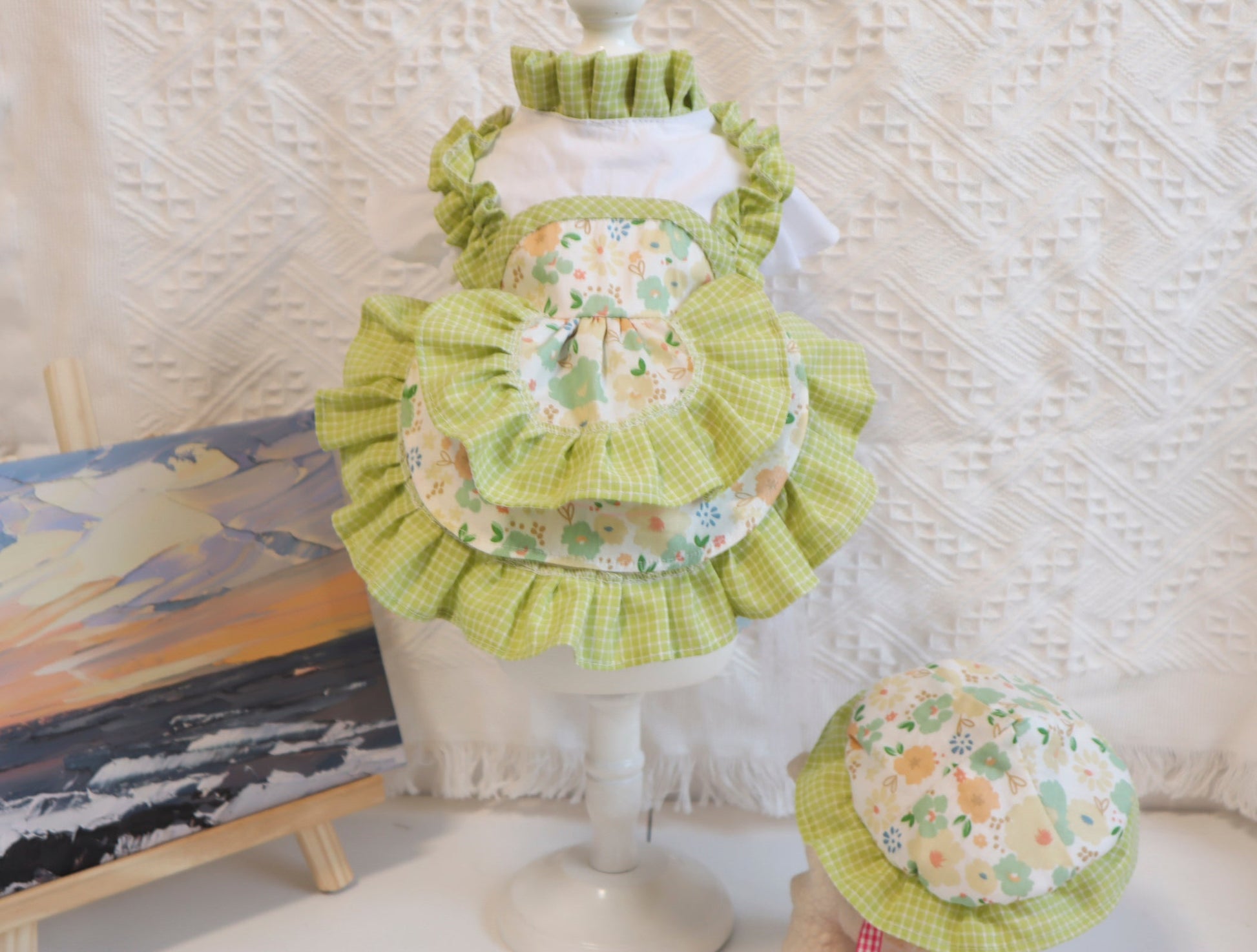 HKM-6076605 Pumpkin Cake Skirt & Hat Set for Cats - Polyester Pet Sweater in Various Sizes