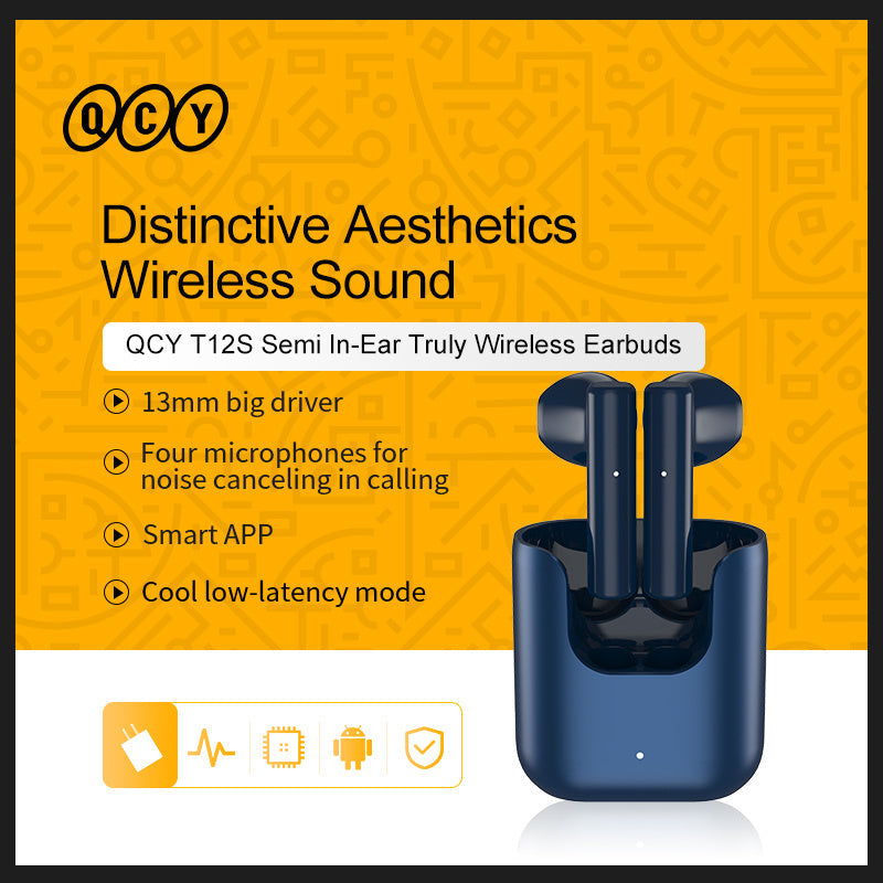 HKM-607763 Wireless Bluetooth Semi-In-Ear Headset for Sports and Running with Battery Display and Voice Control - Blue