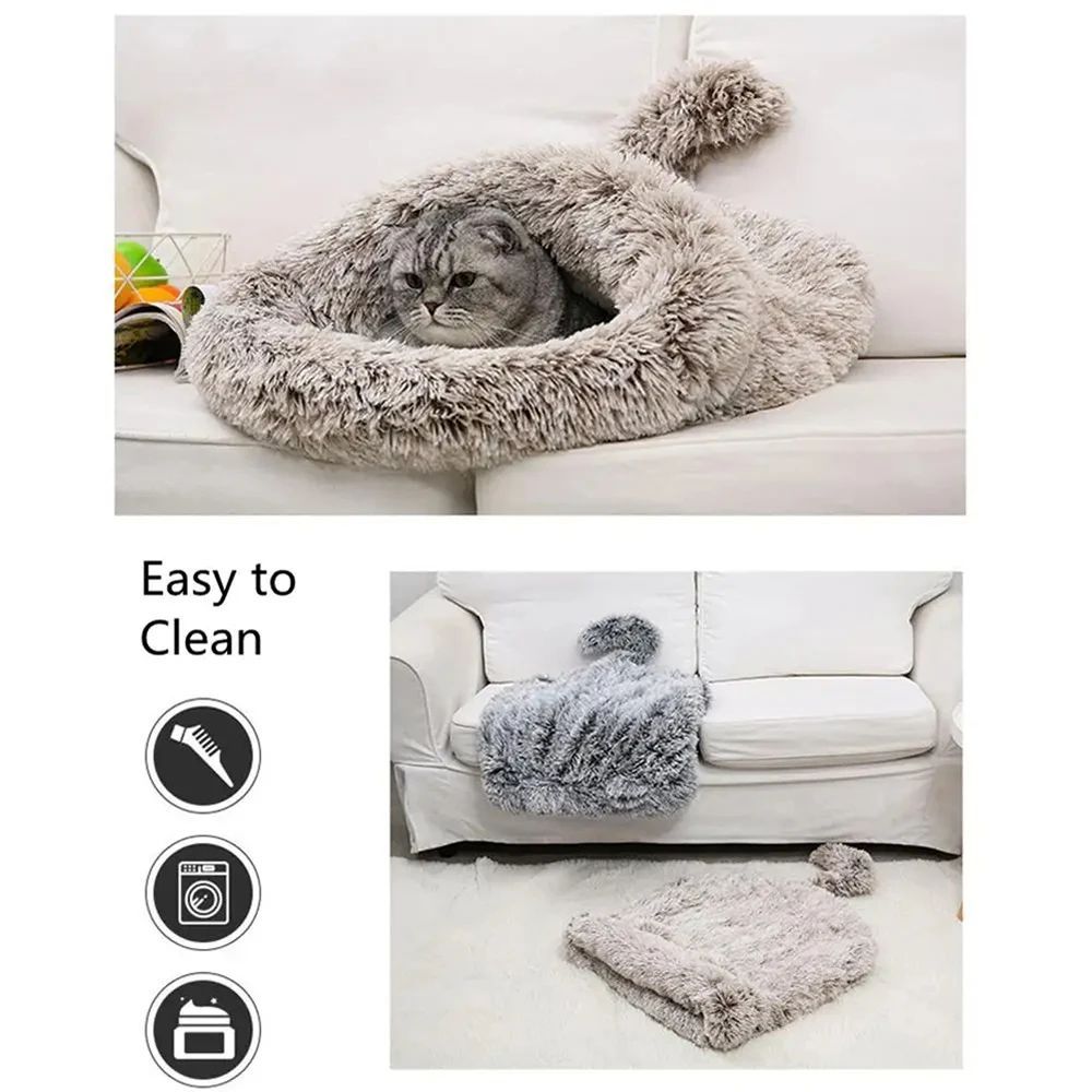 HKM-6078653 Cozy Plush Cat and Dog Hideout House with Warm Mat for Small Animals
