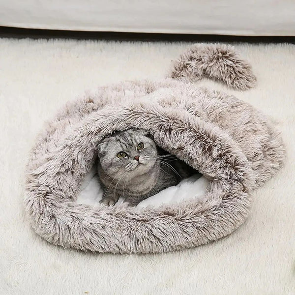 HKM-6078653 Cozy Plush Cat and Dog Hideout House with Warm Mat for Small Animals