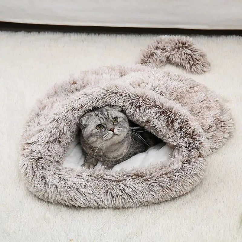 HKM-6078653 Cozy Plush Cat and Dog Hideout House with Warm Mat for Small Animals