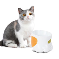 HKM-6078781 Ceramic Cat Paw Bowl - White Food and Water Bowl for Cats