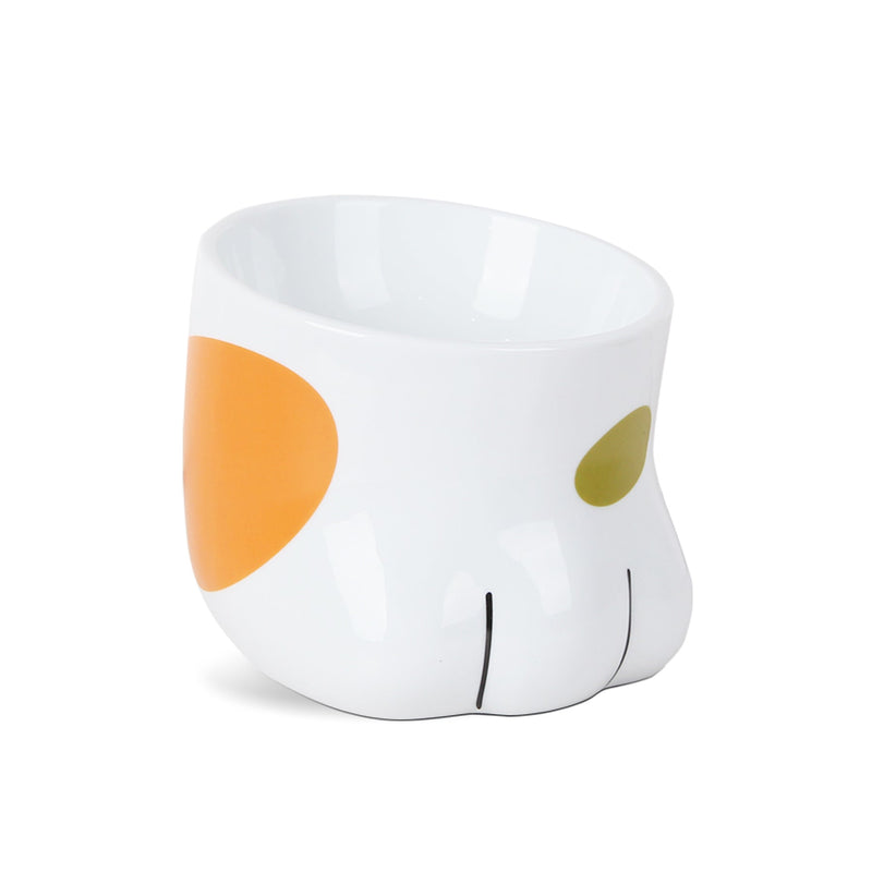 HKM-6078781 Ceramic Cat Paw Bowl - White Food and Water Bowl for Cats