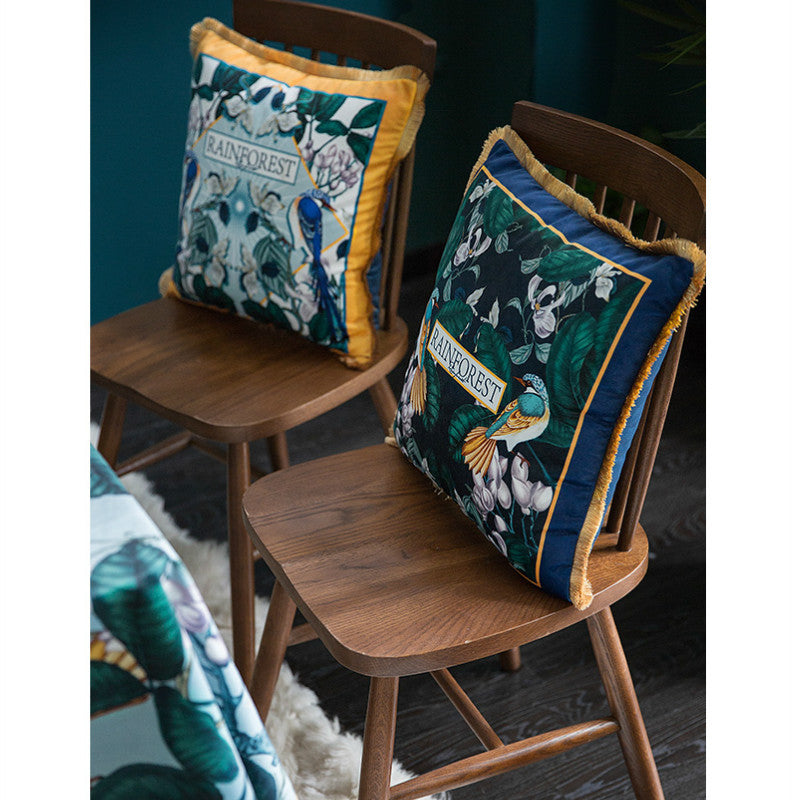 HKM-607955 Forest Bird Design Short Plush Pillowcase Set with Solid Color Reverse and Gold Beard Technology