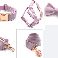 HKM-6080061 Dark Grey Velvet Pet Collar and Leash Set with Bow and Chest Harness