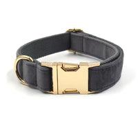 HKM-6080061 Dark Grey Velvet Pet Collar and Leash Set with Bow and Chest Harness